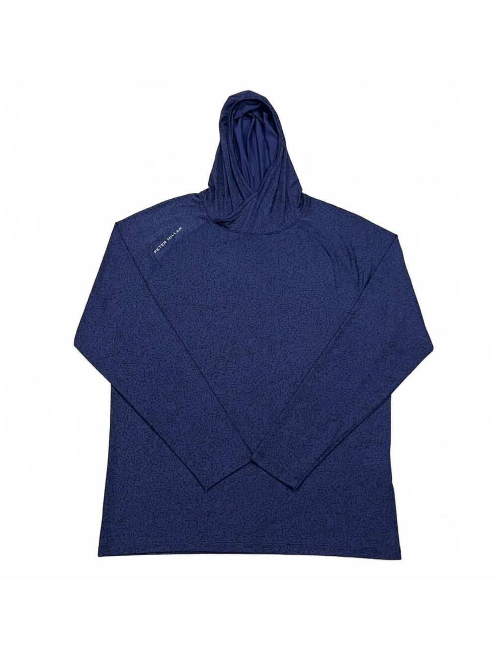 Peter Millar Mens Aurora Geo Performance T Shirt Golf Hoodie Navy Size Medium